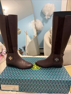Tory Burch Brown Leather & Suede Over-the-Knee Riding Boots